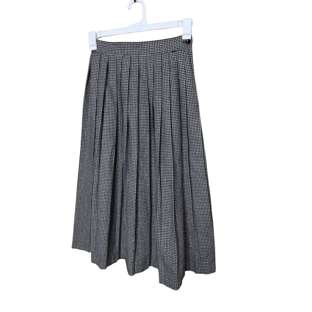 Incognito Houndstooth Pleated Midi Skirt Women Size 6 Black White Wool Blend